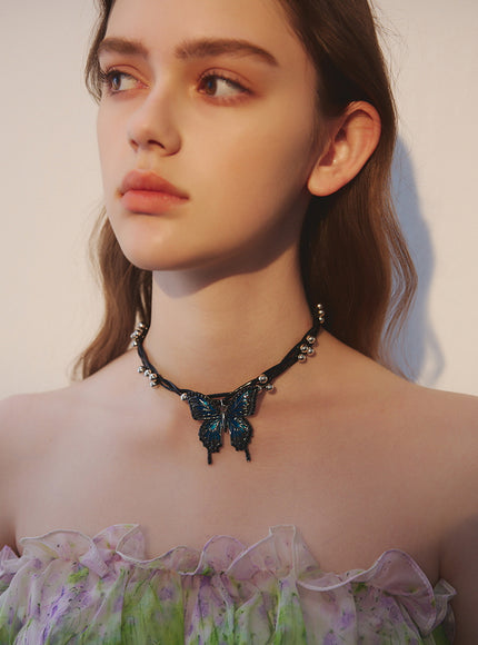 Midnight Butterfly Ribbon Choker