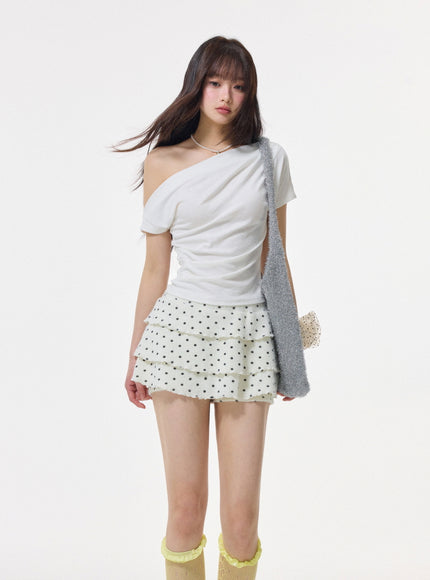 Asymmetrical Off-Shoulder Draped Top - White