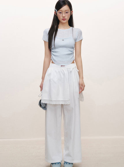 Layered Halter Neck Ribbed Top - Blue