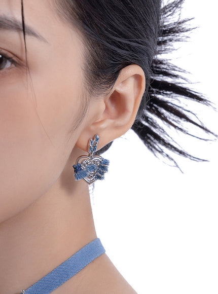 Frayed Heart Denim Earrings
