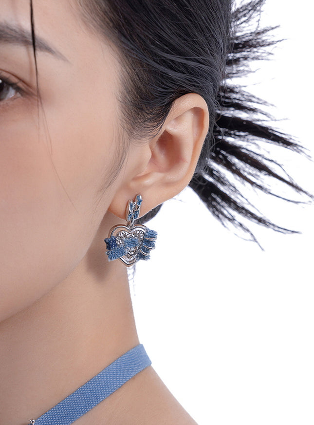 Frayed Heart Denim Earrings