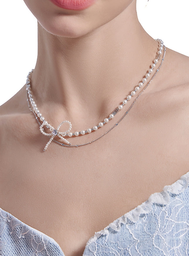Pearl Bow Layered Choker