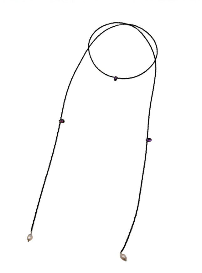 Beaded Ribbon Tie Lariat Necklace