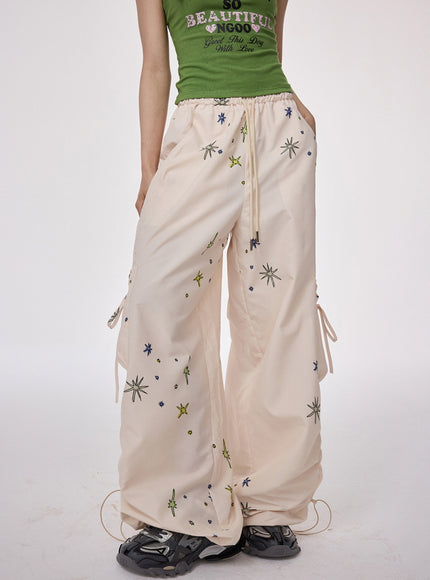 Star Embroidered Relaxed Cargo Pants