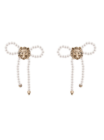 Lion Emblem Pearl Earrings