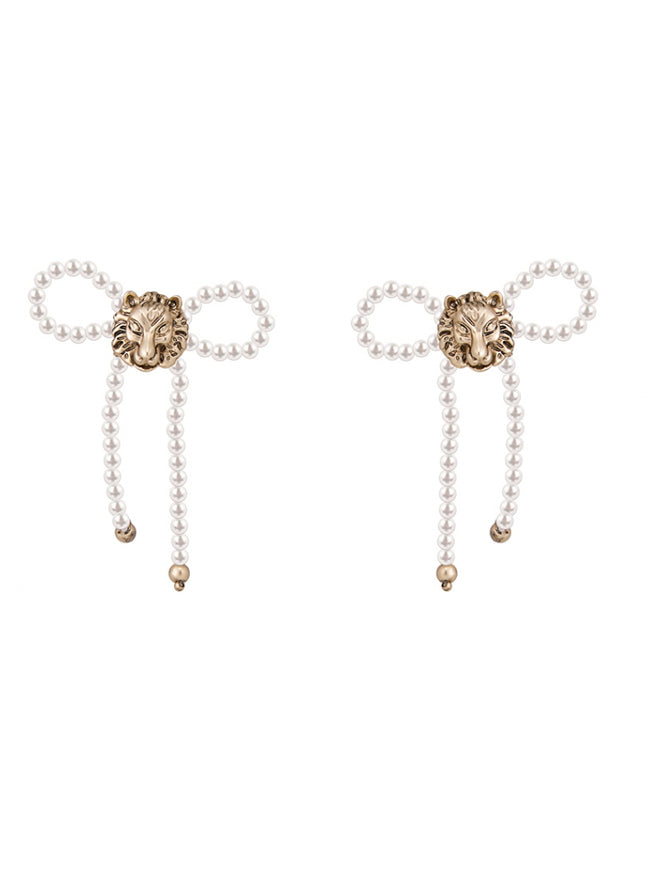 Lion Emblem Pearl Earrings