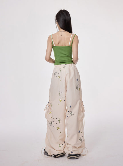 Star Embroidered Relaxed Cargo Pants