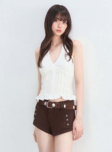 Button Cotton Twill Shorts