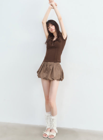 Ruched Button Tencel Top