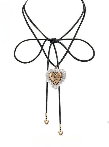 Vintage Ruffle Heart Ribbon Choker