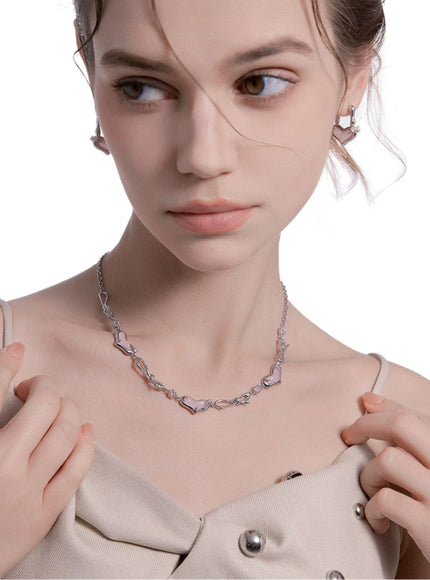 Pink Melted Heart Ribbon Necklace