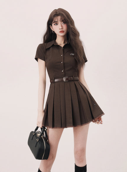 Collared Pleated Mini Dress