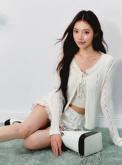 Sheer Knit Cardigan and Sleeveless Inner Top Set