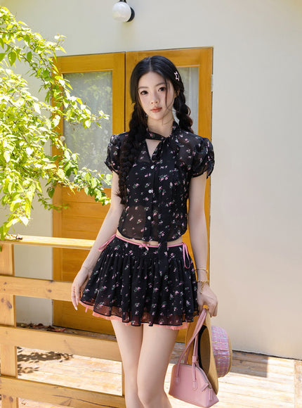 Floral Chiffon Top & Skirt Set