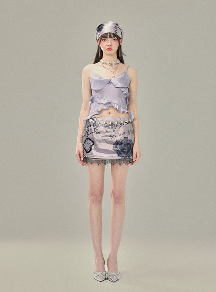 Ruffled Satin Cami & Mini Skirt Set