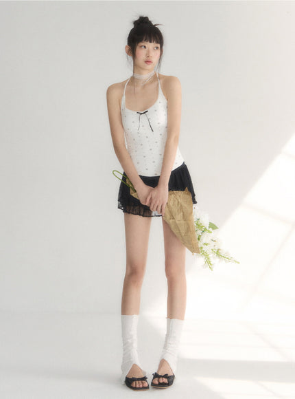 Lace Trim Tiered Mini Skirt
