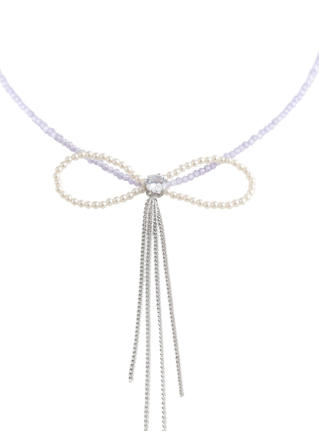 Beaded Bow Drop Chain Choker