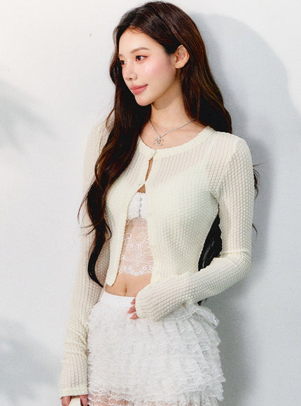 Sheer Lace Camisole and Cropped Knit Cardigan Set