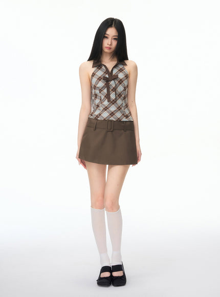 Plaid Ribbon Halter Top