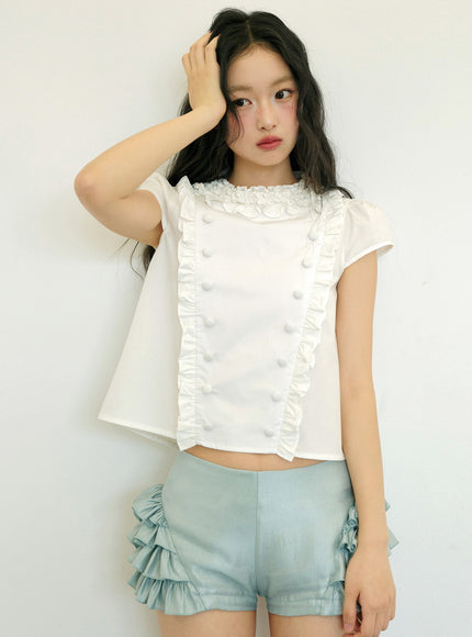 Ruffle Trim Button Blouse