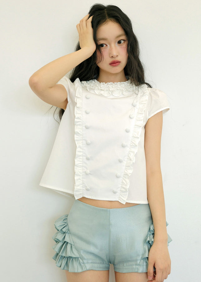 Ruffle Trim Button Blouse