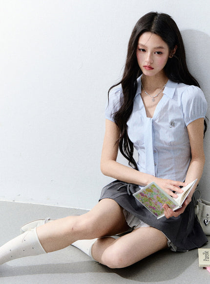 Puff Sleeve Stripe Blouse