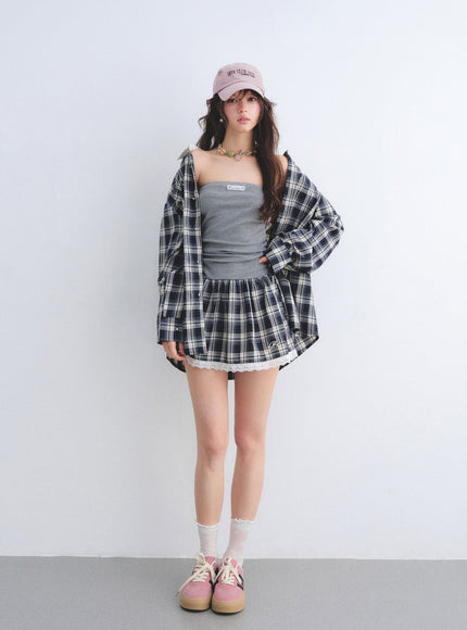Check Layered Mini Dress Set