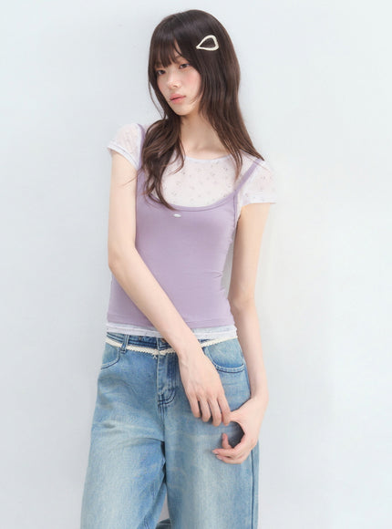 Layered Mesh Cami T-Shirt