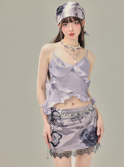 Ruffled Satin Cami & Mini Skirt Set