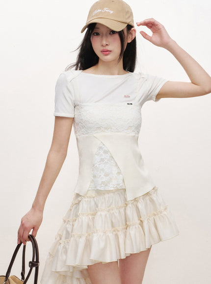 Lace Panel Slim Camisole Top - Light Yellow