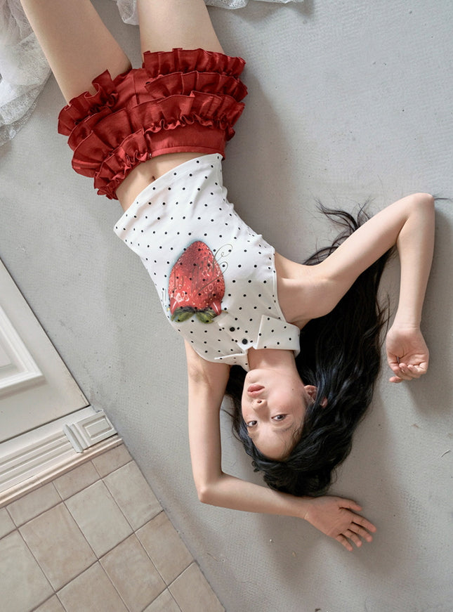 Ruffle Bloom Shorts - Red