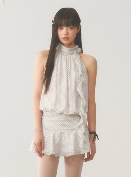 Polka Dot Ruffle Halter Dress