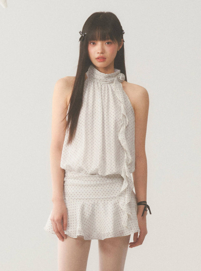 Polka Dot Ruffle Halter Dress