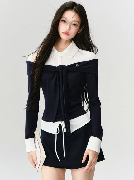 Layered Collar Off-Shoulder Set