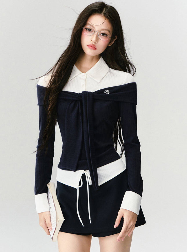Layered Collar Off-Shoulder Set
