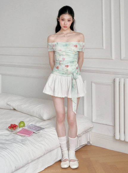 Smocked Flare Mini Skirt