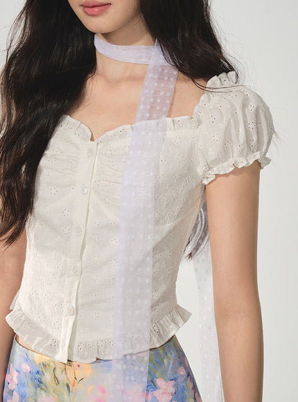 Sheer Ribbon Off-Shoulder Blouse