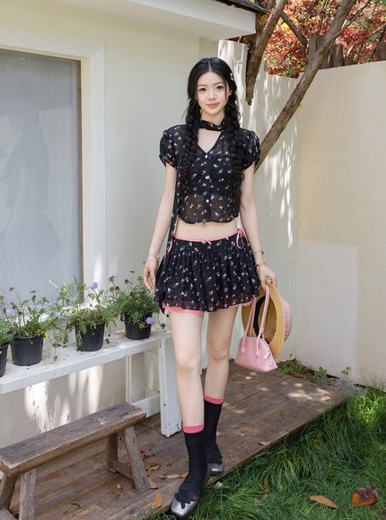 Floral Chiffon Top & Skirt Set