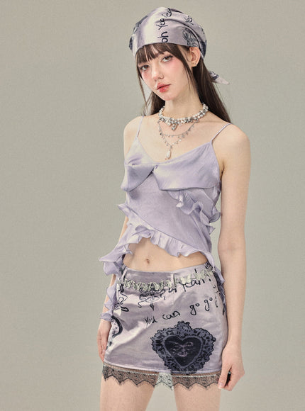 Ruffled Satin Cami & Mini Skirt Set