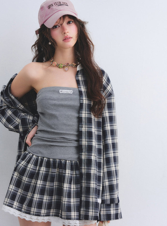 Check Layered Mini Dress Set