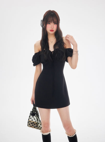 Off-Shoulder Puff Mini Dress