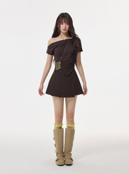 High-Waisted Asymmetric Wrap Mini Skirt