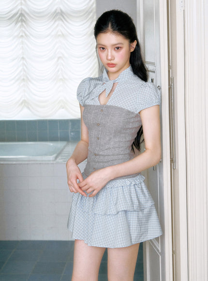 Checked Layered Corset Top & Ruffle Skirt Set