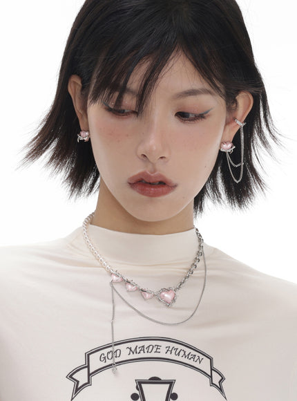 Barbed Heart Layered Pearl Necklace