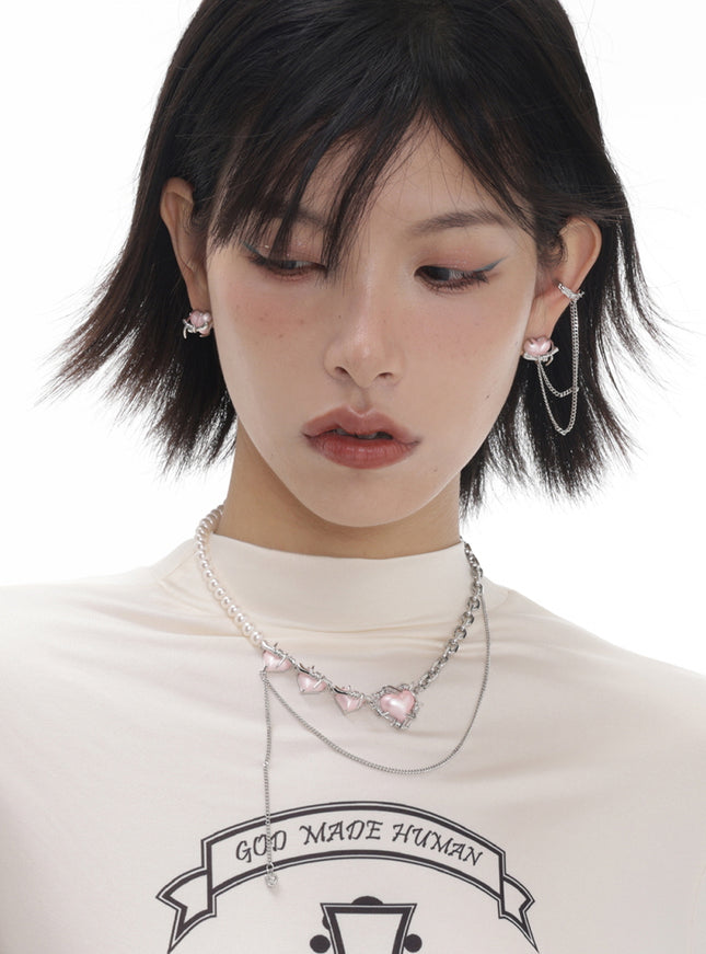 Barbed Heart Layered Pearl Necklace