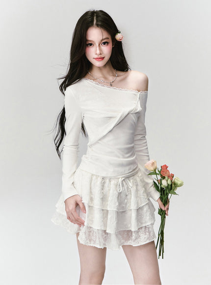 Lace Trim One-Shoulder Top