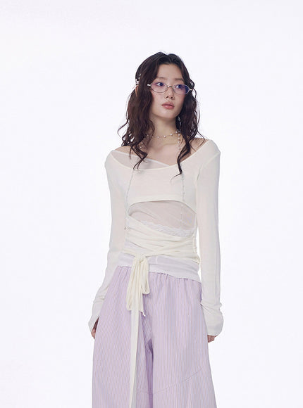 Sheer Layered Wrap Detail Top