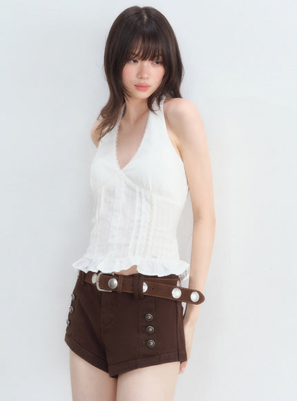 Button Cotton Twill Shorts