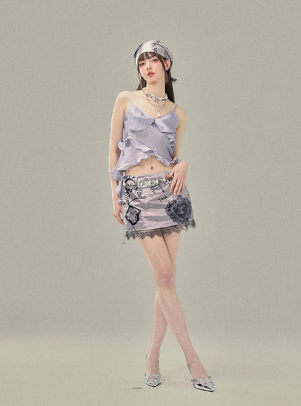 Ruffled Satin Cami & Mini Skirt Set