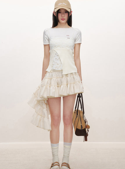 Lace Panel Slim Camisole Top - Light Yellow
